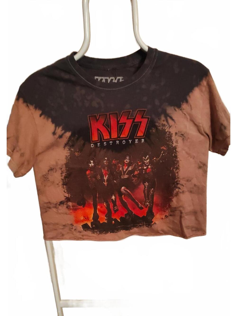 Women's KISS (band) destroyer M tie dye crop t-shirt EUC